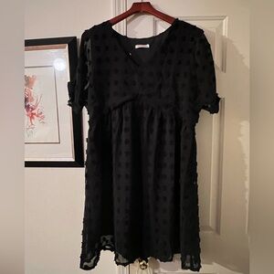 Black Babydoll Knee-Length Dress with Puff Sleeves